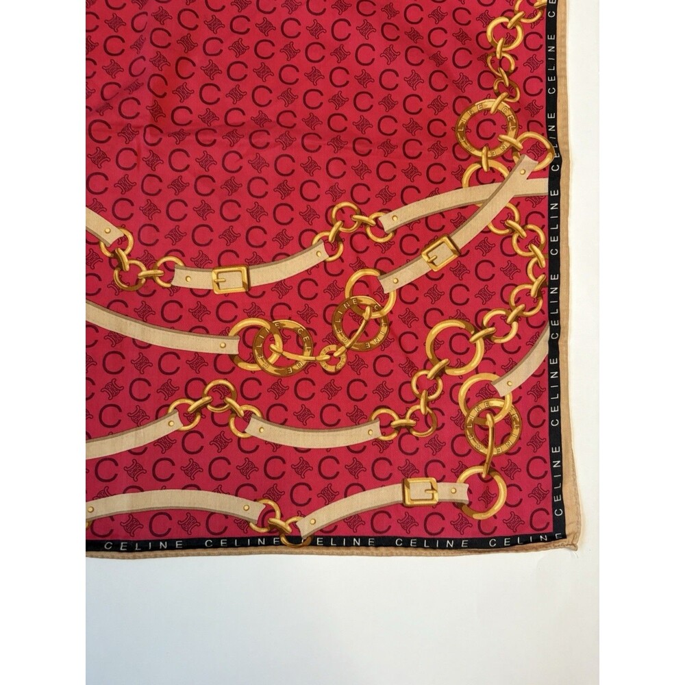 Celine Scarf Red W/ Macadam Monogram Pattern Gold… - image 3